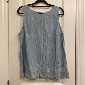 Eyelet blue and white button tank top LOFT